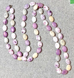 Vintage 48" Purple Czech Glass Picasso Bead Flapper Rope Necklace Hand Knotted